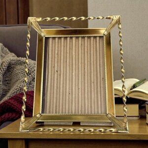 Vintage Picture Frame 5” Brass Ornate Gold Tone Mid Century Decor Cottage Core